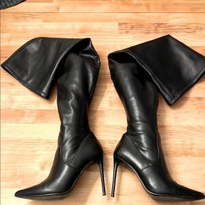 Black Leather Knee-High Stileto Boots Steve Madden Vava black Paris